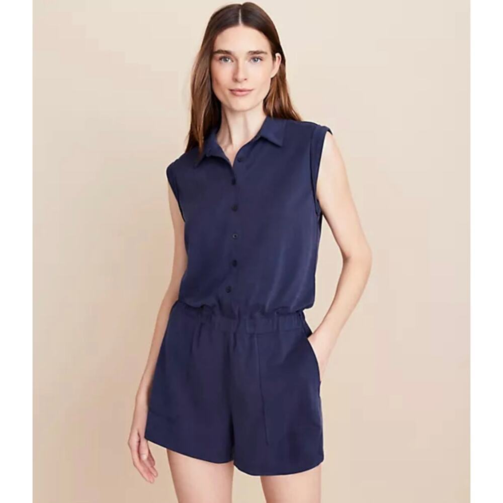 Lou & Grey Women's Navy Blue Soft Sandwashed Utility Romper Size XS